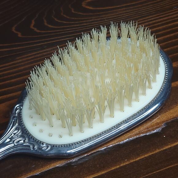 VTG Heavy Silver Plated Ornate Floral Filigree Grooming Vanity Hair Brush 7.75" - Picture 6 of 12